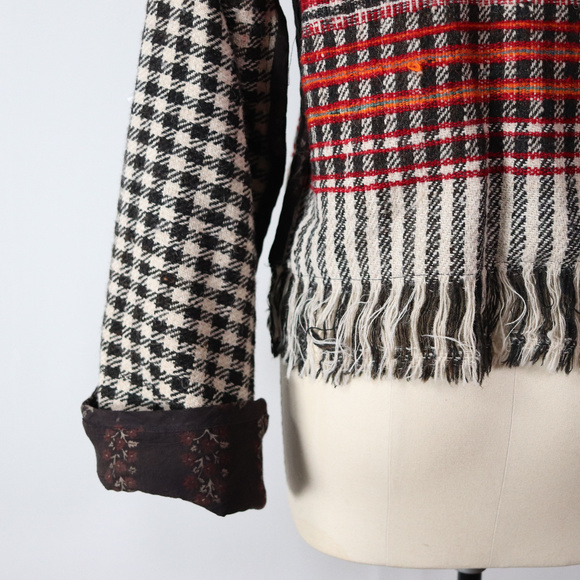 ❌SOLD❌vintage ethnic plaid woven wool jacket S/M - Picture 7 of 8